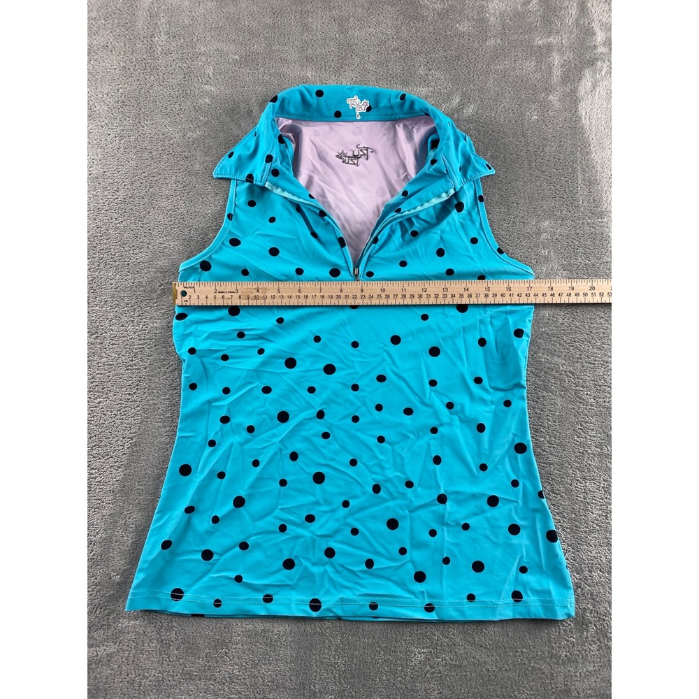 Tzu Tzu Womens Turquoise Polka Dot Sleeveless Golf Polo Top Quarter Zip Large - Picture 4 of 9